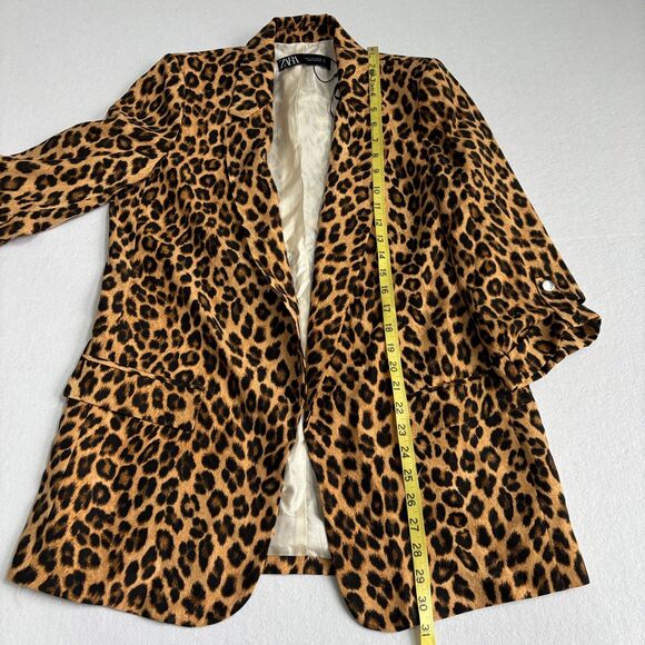 Zara Leopard Animal Print Blazer Jacket Women's M Brown Black 3/4 Sleeve Cuffed - Picture 10 of 11